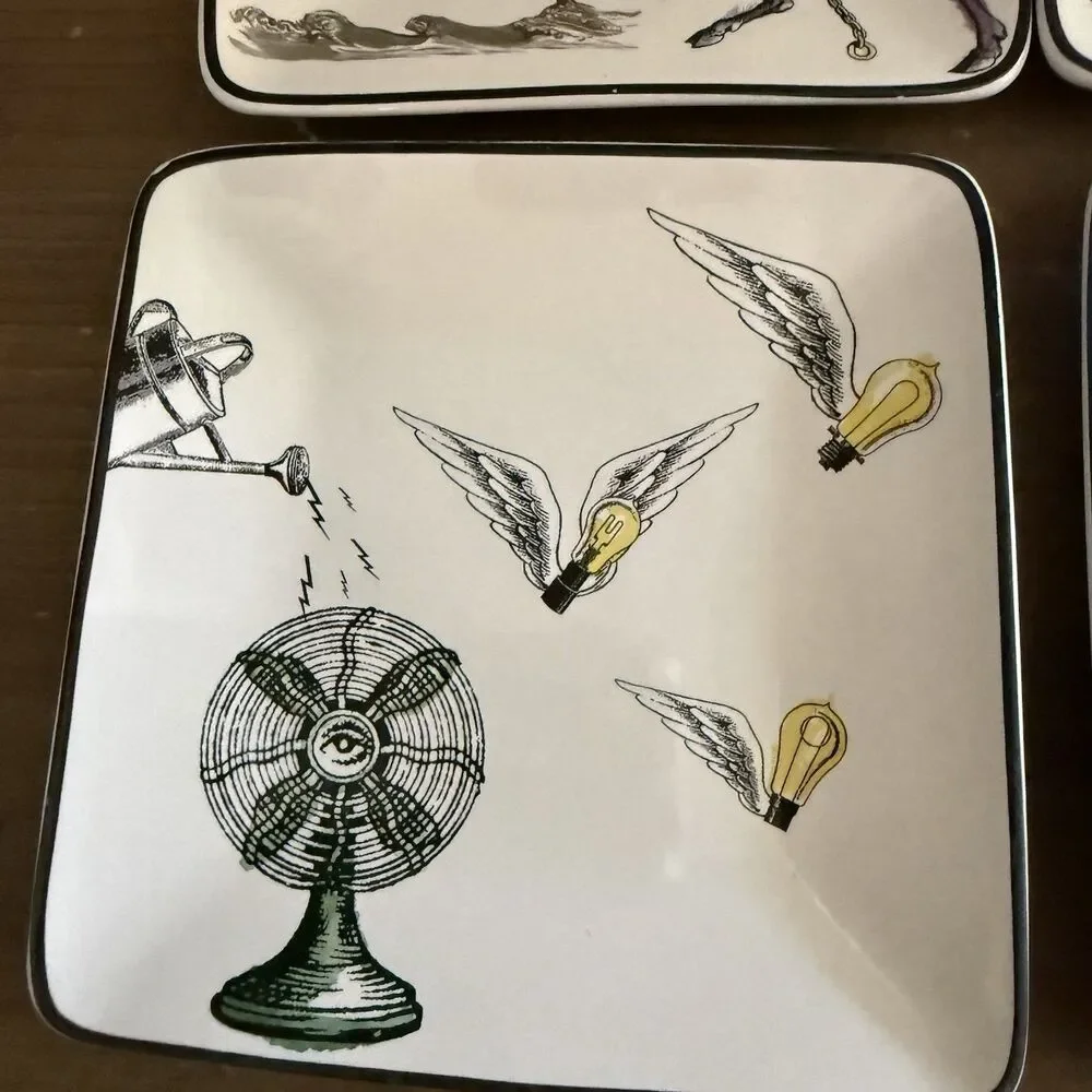 4 Pottery Barn Whimsical Square Appetizer Snack Plate Set Unicorn Tiger Elephant
